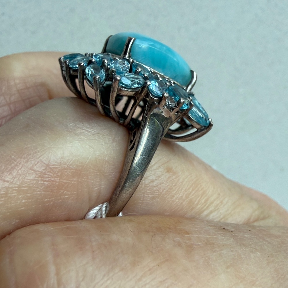 Larimar ring 9 blue‎ topaz SS 925 sterling vintage - collectible estate - Size 9